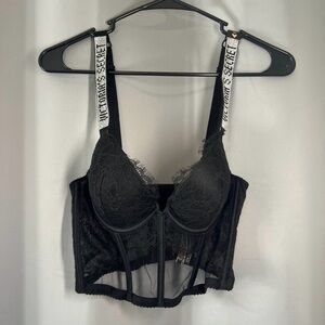 Victoria's Secret Black Lace Push Up Bra with Logo Straps